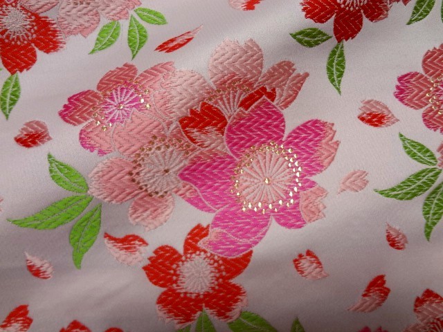 和柄 生地 金襴生地 京都 西陣織 爛漫大桜 (全3色) 10cm単位 切り売り/02.淡桃