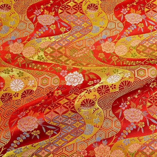 流水に菊牡丹文柄の生地販売なら都香庵 刀ミュ