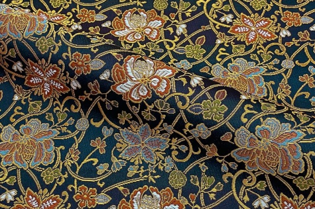 唐花文様（紺）柄の生地販売なら都香庵