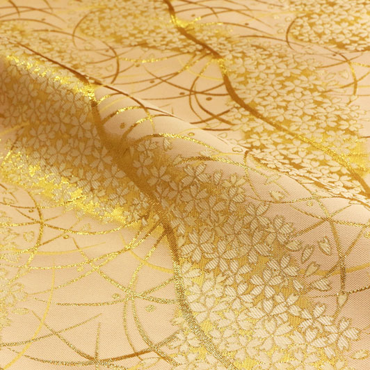 和柄 生地 金襴生地 京都 露芝に桜道長（全8色）10cm単位 切り売り/03.うす桜