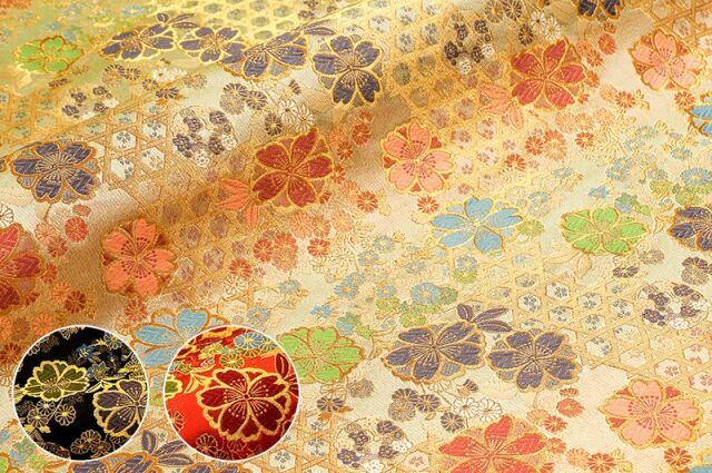 京都西陣織金襴生地正絹 金襴生地 京都西陣織 輪宝・小 (全3色) 10cm単位 切り売り : 都