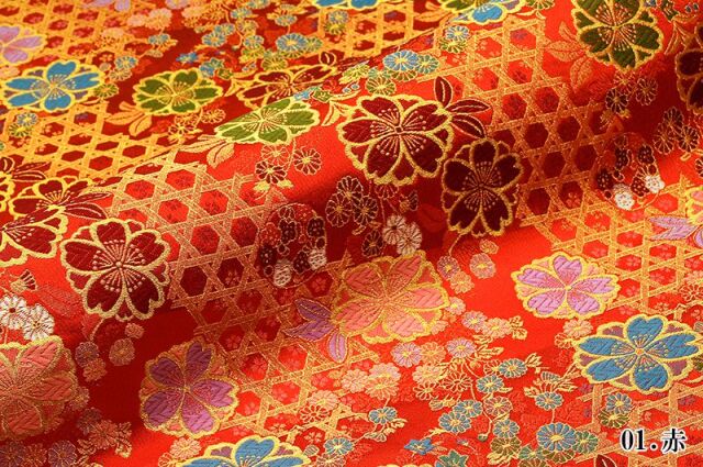 金襴生地通販 籠目垣に八重桜柄の生地販売なら都香庵
