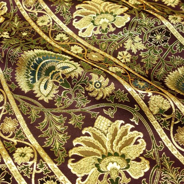 和柄 生地 金襴生地 京都 西陣織 唐花蔓草文 (全3色) 10cm単位 切り売り/02.古代紫