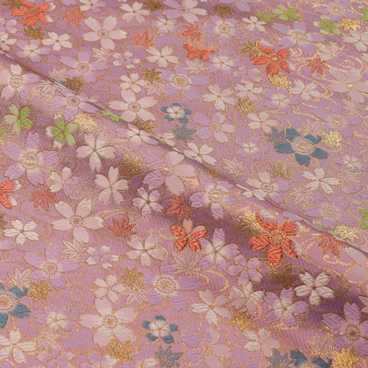 和柄 生地 金襴生地 京都 西陣織 水面桜 (全2色) 10cm単位 切り売り/02.紅藤