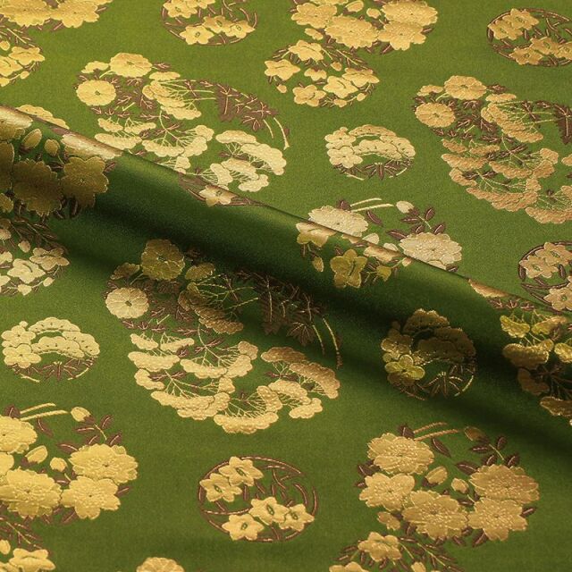 和柄 生地 金襴生地 京都 西陣織 花の丸文 (全2色) 10cm単位 切り売り