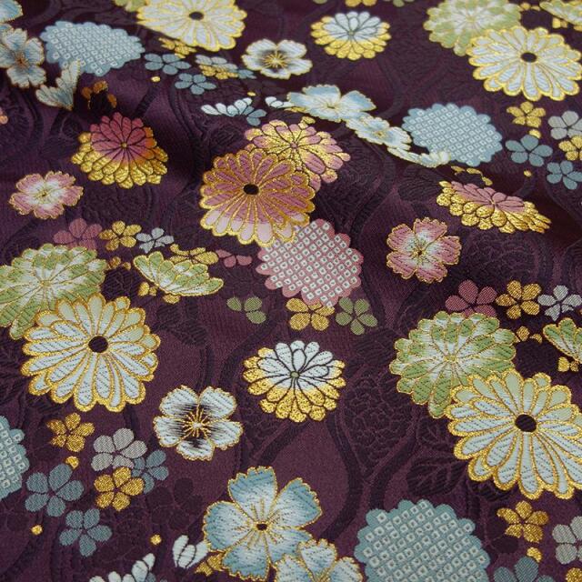 和柄 生地 金襴生地 京都 西陣織 立涌地菊花 (全3色) 10cm単位 切り売り 刀ミュ/01.古代紫