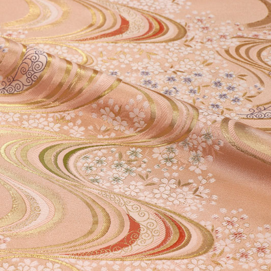 和柄 生地 金襴生地 京都 西陣織 流水に桜 大 (全5色) 10cm単位 切り売り