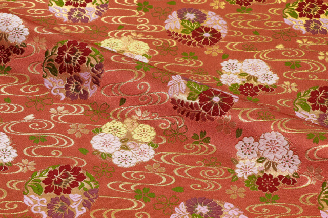 中古】花柄布地のダークブラウン額縁19-333 中古】花柄布地のダーク