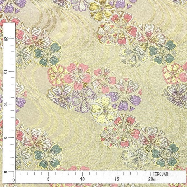 金襴生地販売 流水雛菊桜 (白)柄の生地販売なら都香庵