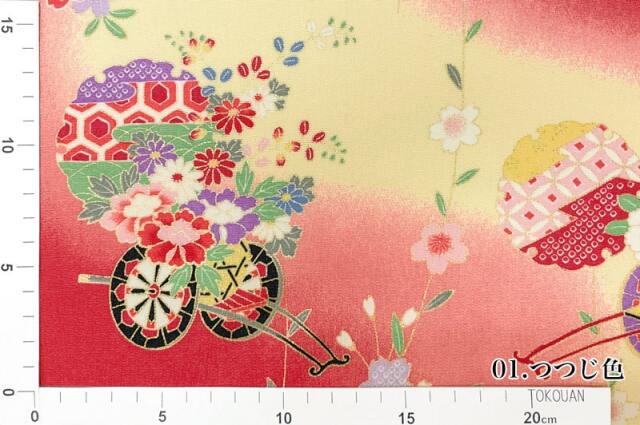 金彩友禅販売 花車に雪輪柄の和柄生地通販なら都香庵