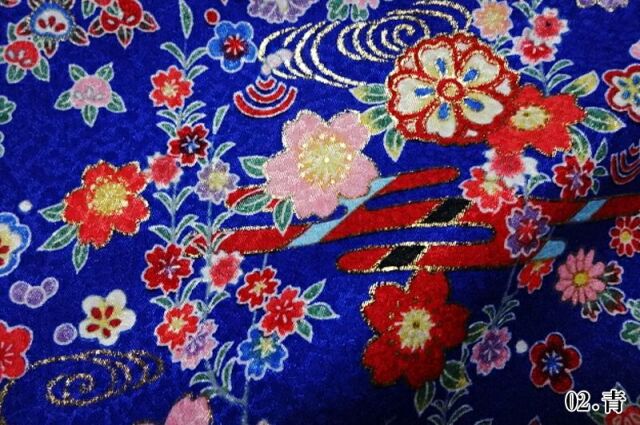 金彩友禅販売 エ霞水紋に花柄の和柄生地通販なら都香庵