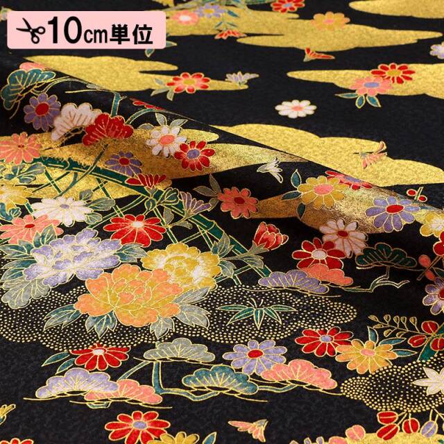 金彩友禅販売 垣根に牡丹柄の和柄生地通販なら都香庵