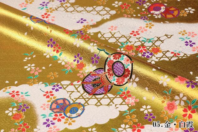 金彩友禅販売 籠目垣に鼓柄の和柄生地通販なら都香庵