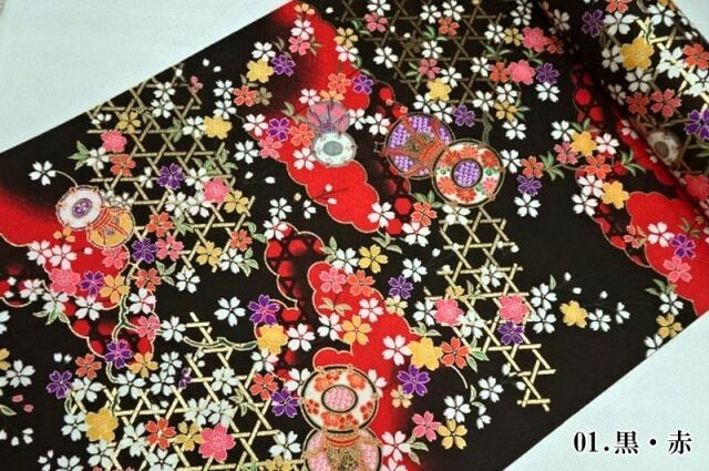金彩友禅販売 籠目垣に鼓柄の和柄生地通販なら都香庵