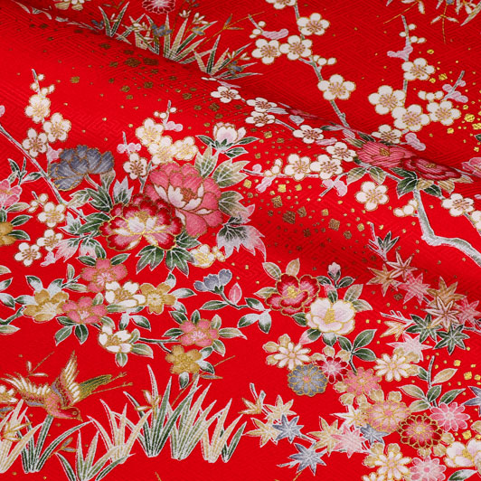 和柄 生地 京・金彩友禅 花鳥文様 (全4色) 10cm単位 切り売り 刀ミュ 和柄生地