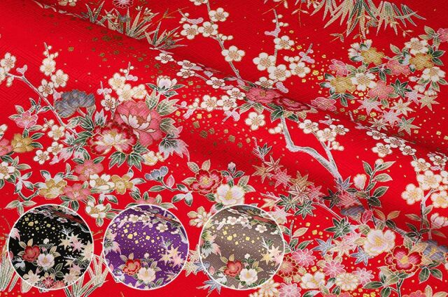 正絹手描き手染め金彩友禅染め付下草花花丸文様