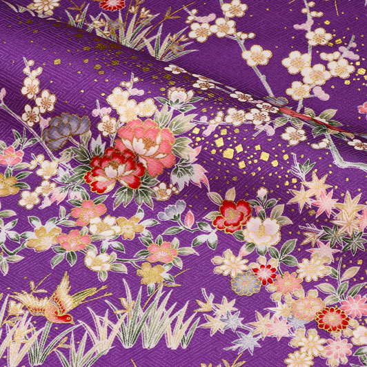 和柄 生地 京・金彩友禅 花鳥文様 (全4色) 10cm単位 切り売り 刀ミュ 和柄生地