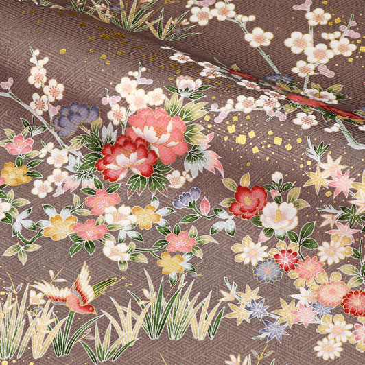 和柄 生地 京・金彩友禅 花鳥文様 (全4色) 10cm単位 切り売り 刀ミュ 和柄生地