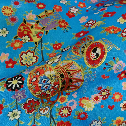 和柄 生地 京・金彩友禅 手毬に鼓 (全3色) 10cm単位 (最低数量3より) 切り売り