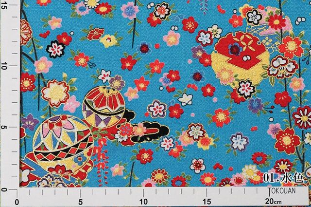 金彩友禅販売 手毬に鼓柄の和柄生地通販なら都香庵
