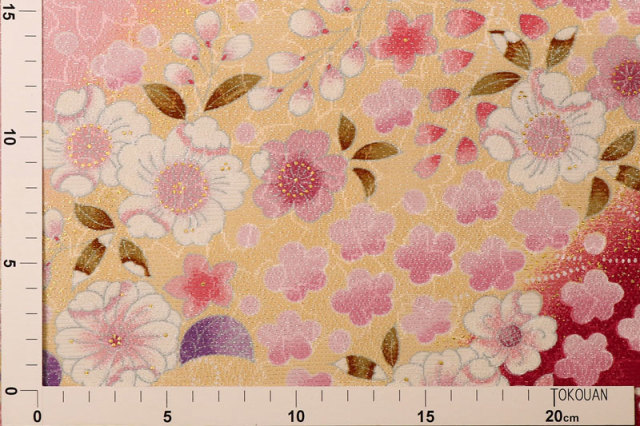 金彩友禅販売 花霞に雪持花（エンジ系）の和柄生地通販なら都香庵