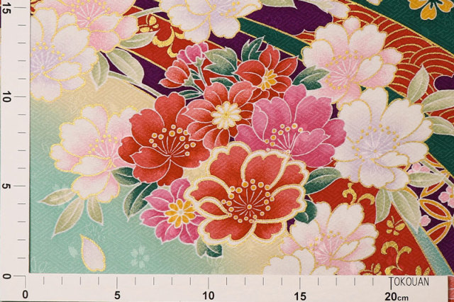 金彩友禅販売 束ねのし菊花（深緑）柄の和柄生地通販なら都香庵