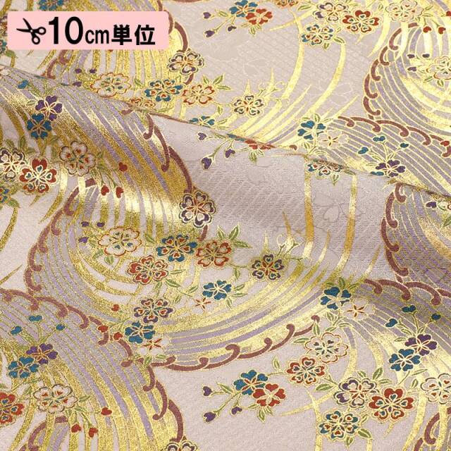 和柄 生地 京・金彩友禅 波に花  (全2色) 10cm単位 切り売り/01.白