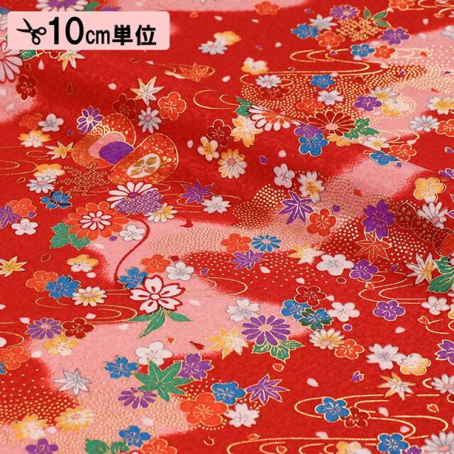 和柄 生地 京・金彩友禅 鼓 (全2色) 10cm単位 切り売り