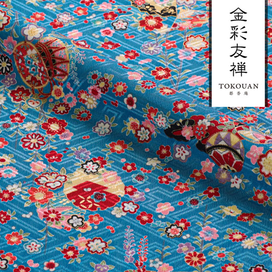 金彩友禅販売 手毬に鼓柄の和柄生地通販なら都香庵