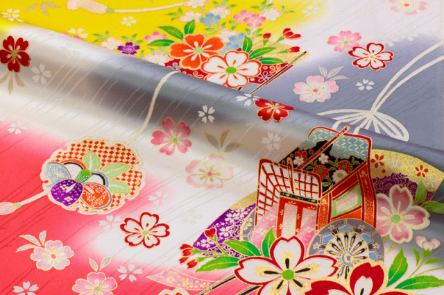 正絹☆京友禅☆暈しが繰り広げる淡い色彩の道長取りが天の川のような7歳七五三用祝着 正絹☆京友禅☆暈しが繰り広げる淡い色彩の道長取りが天の川