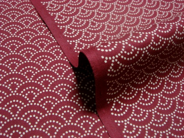 和柄 生地 綿 もめん生地  小紋 青海波 (赤) 1m単位 切り売り