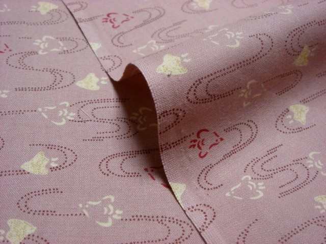 和柄 生地 綿 もめん生地  小紋 浜千鳥 (桃) 1m単位 切り売り