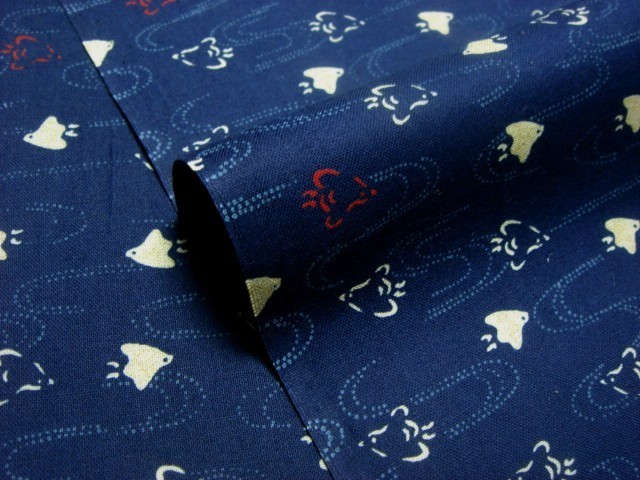 和柄 生地 綿 もめん生地  小紋 浜千鳥 (紺) 1m単位 切り売り