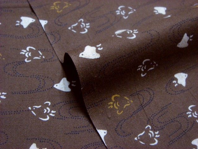 和柄 生地 綿 もめん生地  小紋 浜千鳥 (茶) 1m単位 切り売り