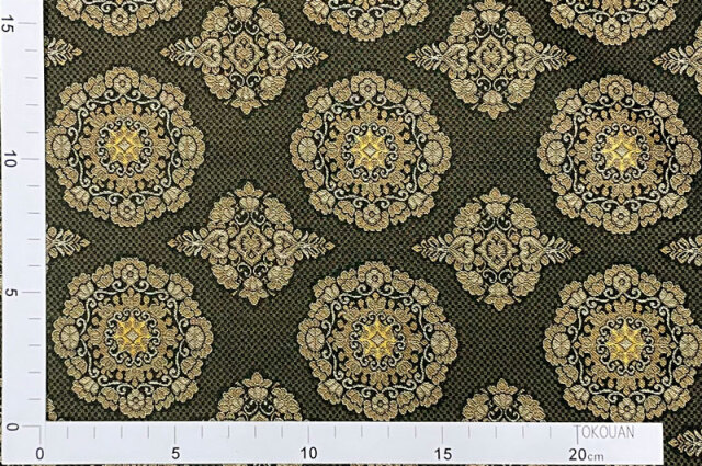 京西陣・正絹 錦裂 華文・高麗納戸（金糸入り）柄の和風生地通信販売  