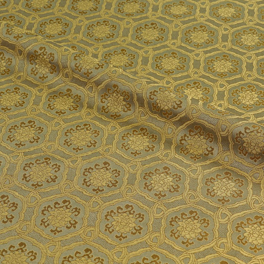 和柄 生地 京都 西陣織 正絹 錦裂 牡丹唐花崩れ亀甲繋ぎ (鼠) 10cm単位 切り売り