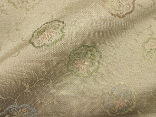 和柄 生地 京都 西陣織 正絹 錦裂 桑染色花輪囲 10cm単位 切り売り