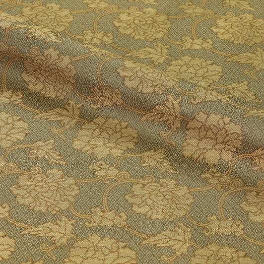 和柄 生地 京都 西陣織 正絹 錦裂 菱地牡丹 (緑青) 10cm単位 切り売り