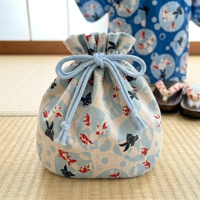 本麻の販売 和柄 生地 水紋に金魚(全2色)の通信販売の都香庵