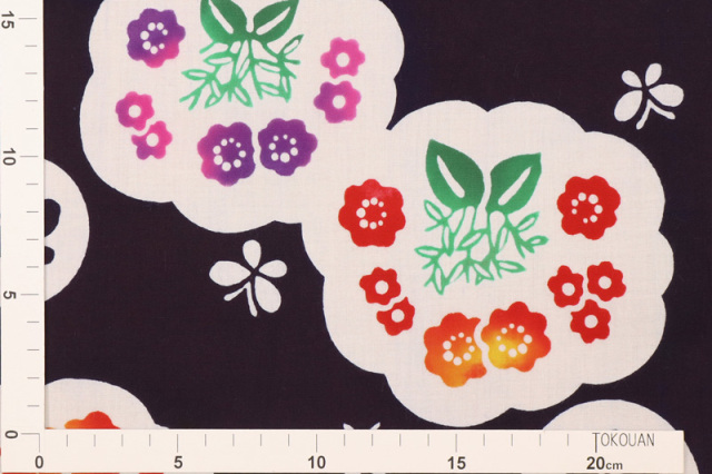 注染浴衣生地 綿 小花と蝶 柄の和柄生地通販なら都香庵