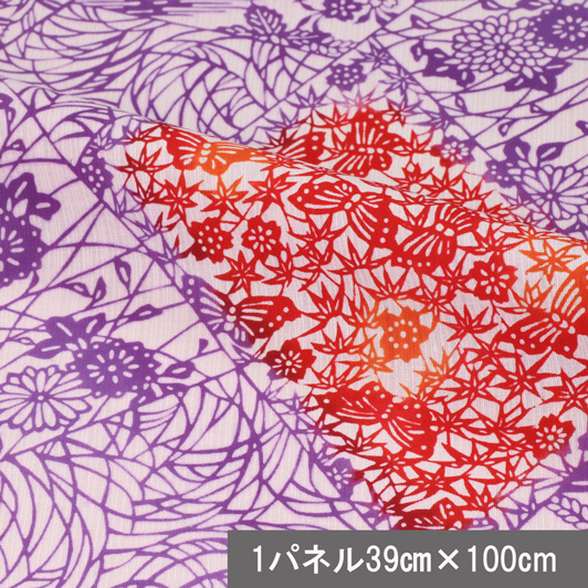 和柄 生地 注染浴衣生地 綿麻 割付花蝶文様 生地巾39cm×長さ100cm単位 切り売り
