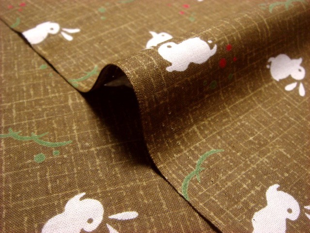 和柄 生地 綿 もめん生地 兎 (黄土) 1m単位 切り売り