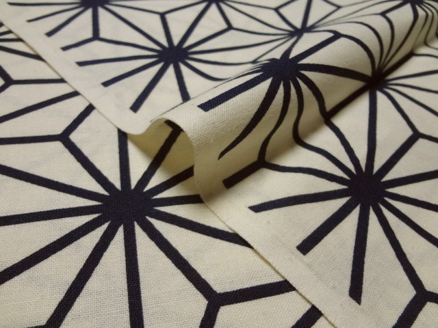和柄 生地 綿 もめん生地 麻葉文様 (生成り) 1m単位 切り売り
