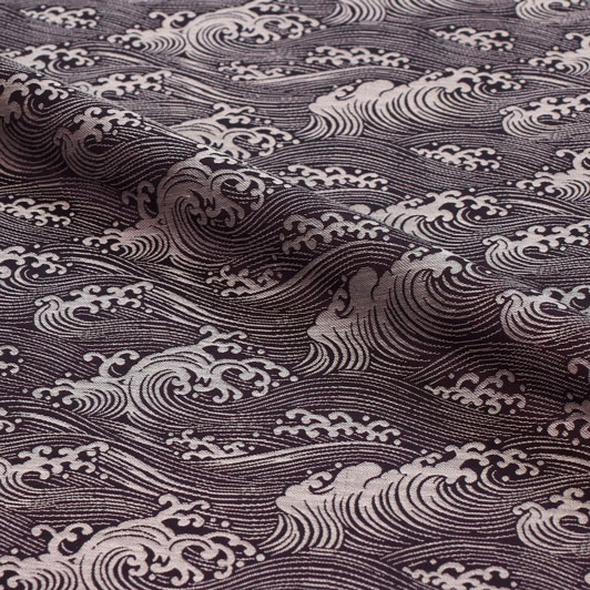 和柄 生地 京都 西陣織 正絹 錦裂 波文 (紫) 10cm単位 切り売り