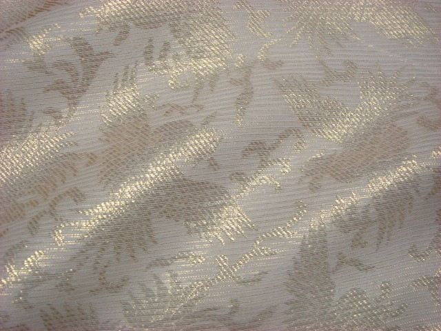 和柄 生地 正絹 紗 箔入 糊付 鳳凰 (白) 10cm単位 切り売り