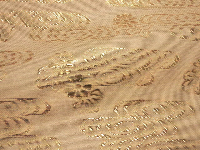 和柄 生地 正絹 紗 箔入 糊付 観世水文 (桑染め) 10cm単位 切り売り