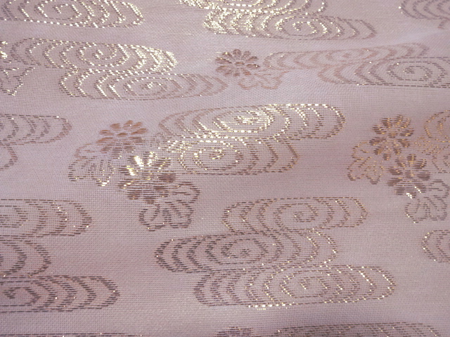 和柄 生地 正絹 紗 箔入 糊付 観世水文 (藤) 10cm単位 切り売り