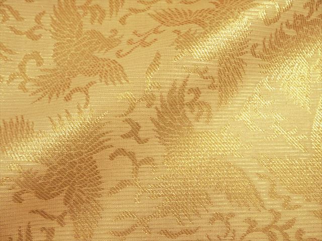 和柄 生地 正絹 紗 箔入 糊付 鳳凰 (桑染め) 10cm単位 切り売り