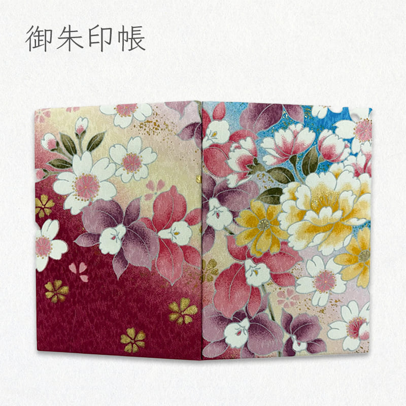 御朱印帳 金彩友禅 牡丹に蘭 (空色)