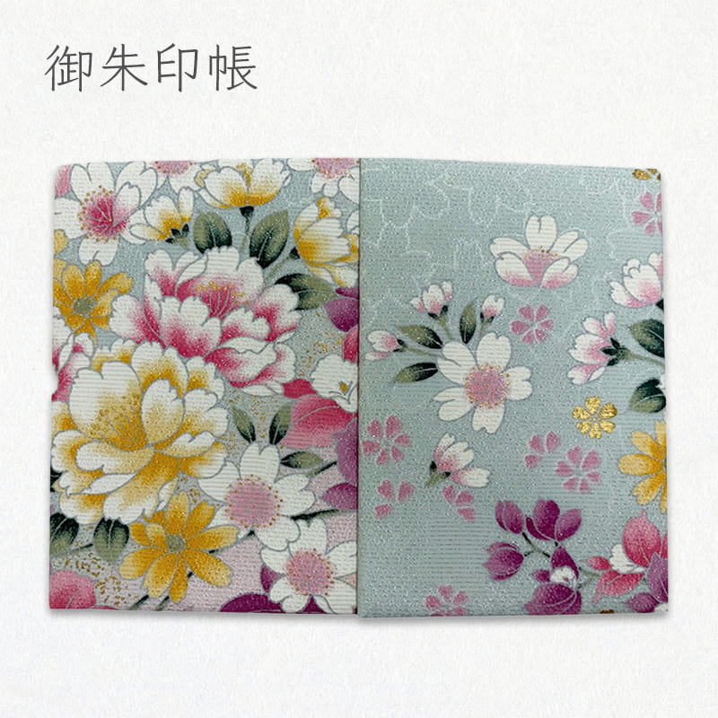 御朱印帳 金彩友禅 牡丹に蘭 (青磁鼠)
